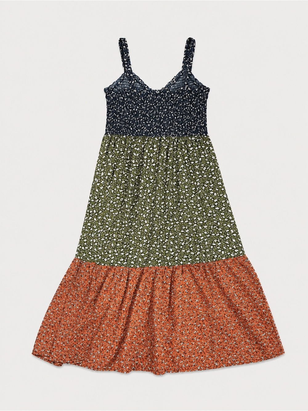 Bog Collective Colorblock Floral Tiered Dress | Cottagecore Boho | Size Medium - Picture 3 of 3